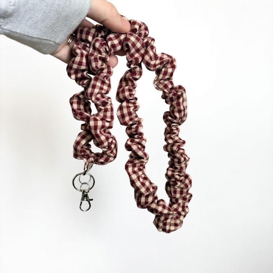 Burgundy Gingham Lanyard