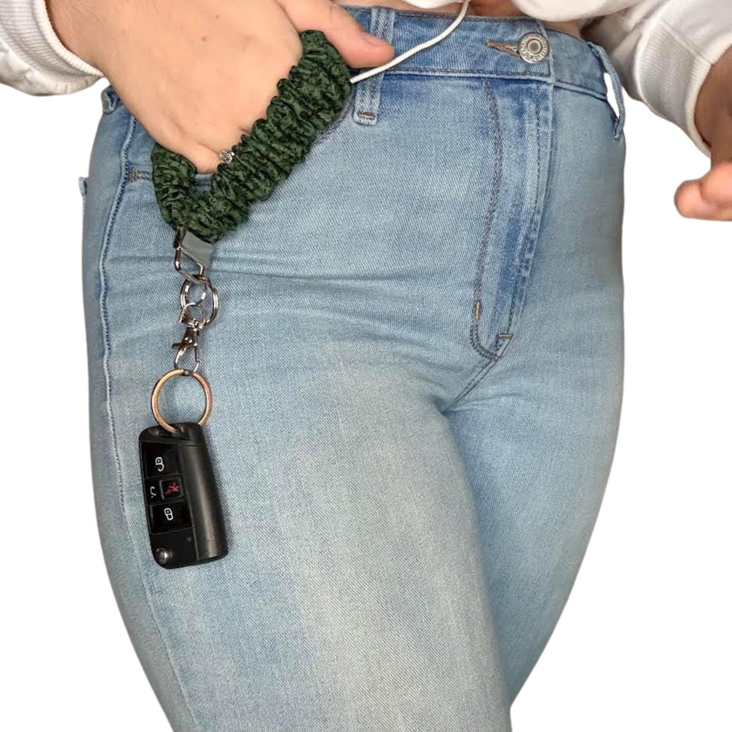 Dark Green Floral Wristlet